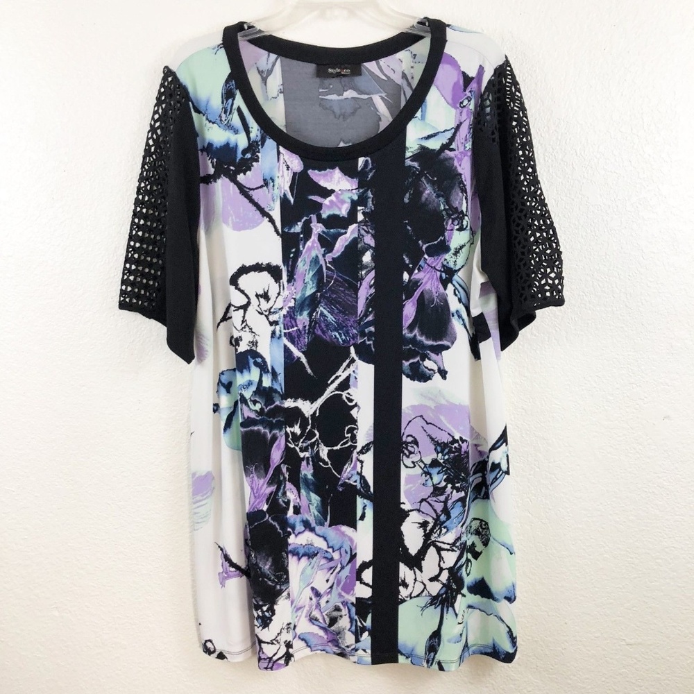STYLE & CO Tunic Top 2X Blouse Multi-Color w/Black